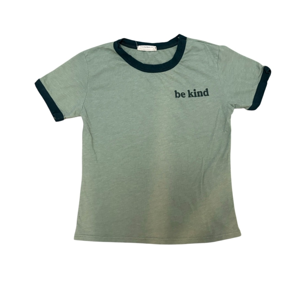 Philosophy of Love short sleeve ringer t-shirt tee green "be kind" sz Juniors XS